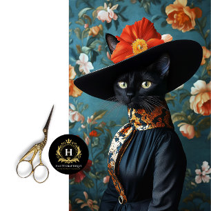 Schwarzes Katzenkleid & Blumenhut-Portrait-Dekoupa Seidenpapier