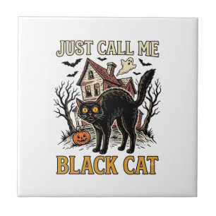 Schwarzes Katzenkostüm Spukhaus Lustiger Halloween Fliese