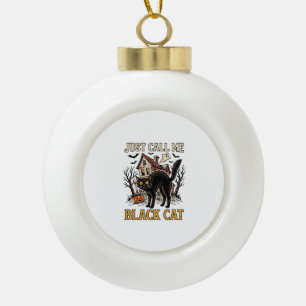 Schwarzes Katzenkostüm Spukhaus Lustiger Halloween Keramik Kugel-Ornament