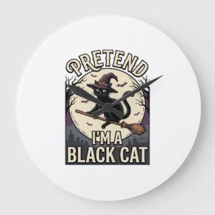 Schwarzes Katzenkostüm Vintage Halloween Hexenkatz Große Wanduhr