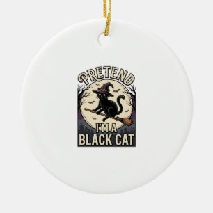 Schwarzes Katzenkostüm Vintage Halloween Hexenkatz Keramik Ornament