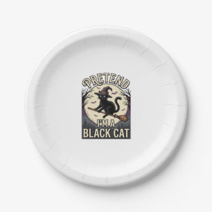 Schwarzes Katzenkostüm Vintage Halloween Hexenkatz Pappteller