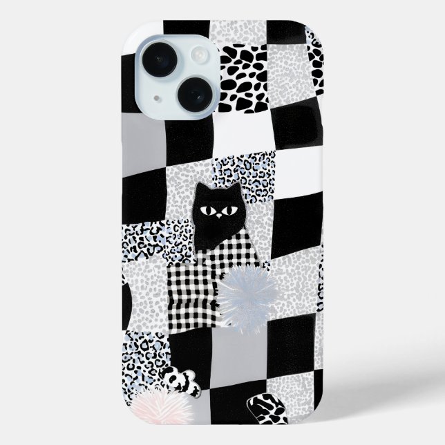 Schwarzes Katzenmuster Gingham gemischtes Karomust Case-Mate iPhone Hülle (Rückseite)