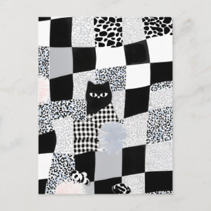 Schwarzes Katzenmuster Gingham gemischtes Karomust Postkarte