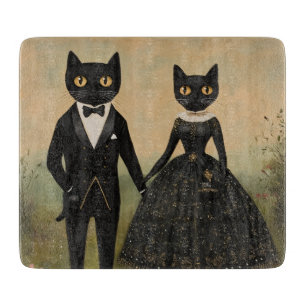 Schwarzes Katzenpaar Vintage-Folk-Art Gothic vikto Schneidebrett