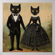 Schwarzes Katzenpaar vintage Folklore Kunst gothic