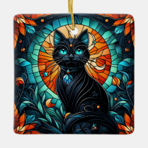 Schwarzes katzhaltiges Glas Graphic Keramikornament