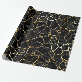 Schwarzes Kintsugi-Goldader-Geschenkpapier Geschenkpapier
