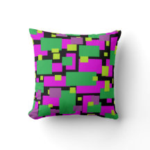 Schwarzes Kissen mit Lila und grünem Muster