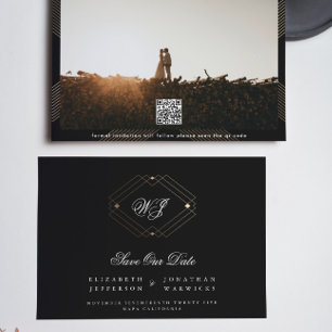 schwarzes klassisches Deco-Gold-Monogramm-Foto-QR- Save The Date