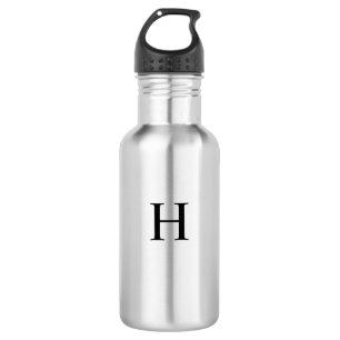 Schwarzes Klassisches Elegantes Monogramm Edelstahlflasche
