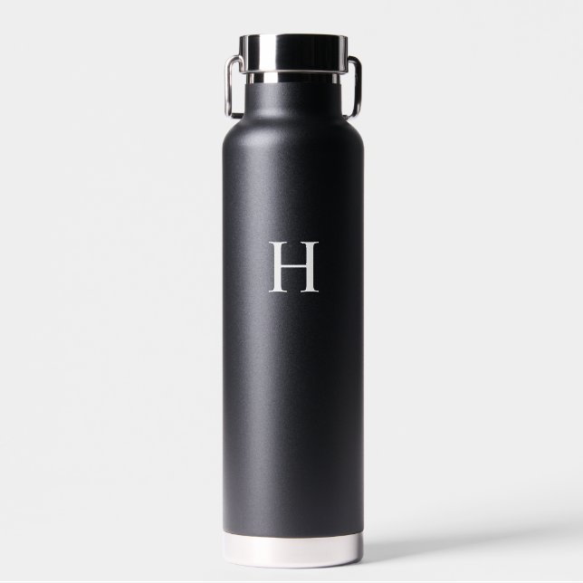 Schwarzes Klassisches Elegantes Monogramm Trinkflasche (Vorne)