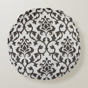 Schwarzes, klassisches Tapetenmuster Rundes Kissen