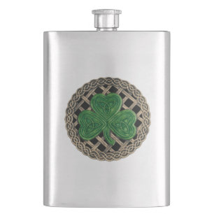 Schwarzes Kleeblatt auf Celtic knotet Flasche Flachmann