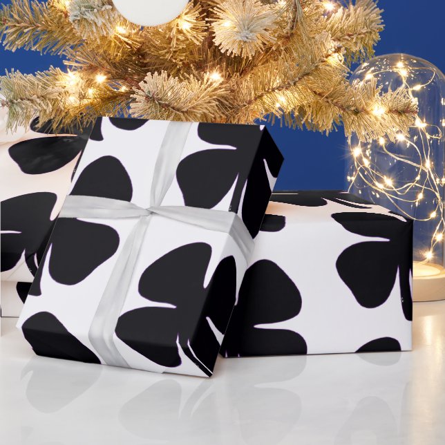 Schwarzes Kleeblatt, mattes Papier, groß Geschenkpapier (Feiertage)