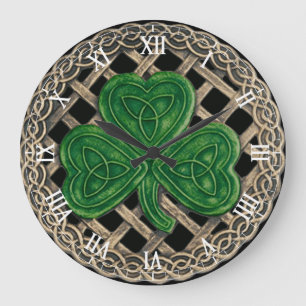 Schwarzes Kleeblatt u. Celtic-Knoten-römische Große Wanduhr