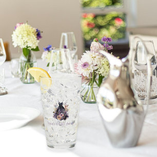 Schwarzes Kleid lila Blumen-Junggesellinnenabschie Glas