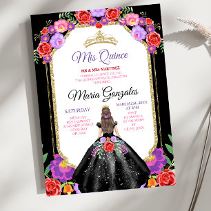 Schwarzes Kleid Mis Quince 15 Jahre Mexikanisch Fl Einladung
