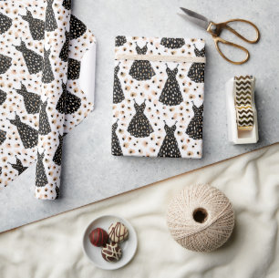 Schwarzes Kleid Mode Muster mit abstraktem Punkt Geschenkpapier