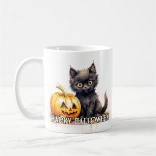 Schwarzes kleines Kätzchen Frohes Halloween Kaffeetasse