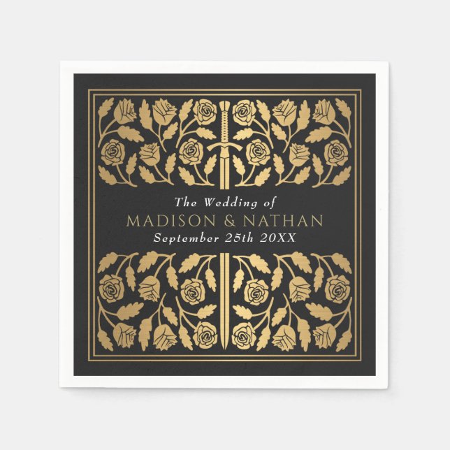 Schwarzes königliches mittelalterliches goldenes S Serviette (Vorderseite)