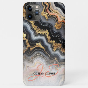 Schwarzes Korallenrosa Weißes Gold Marmor Kunstmus Case-Mate iPhone Hülle