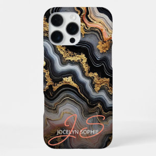 Schwarzes Korallenrosa Weißes Gold Marmor Kunstmus iPhone 16 Pro Max Hülle