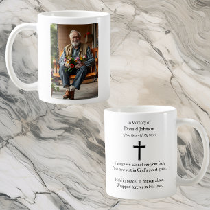 Schwarzes Kreuz und Gedicht-Foto-Gedenkstätte Kaffeetasse