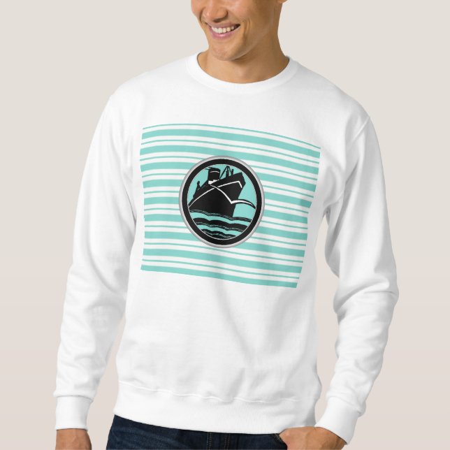 Schwarzes Kreuzschiff mit blauen Streifen Sweatshirt (Vorderseite)
