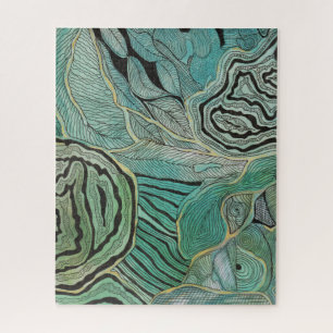 Schwarzes kritzelte Blätter auf aquamarinem und Puzzle