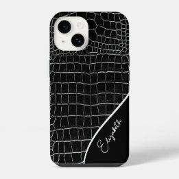Schwarzes Krokodil Personalisiert iPhone 14 Hülle
