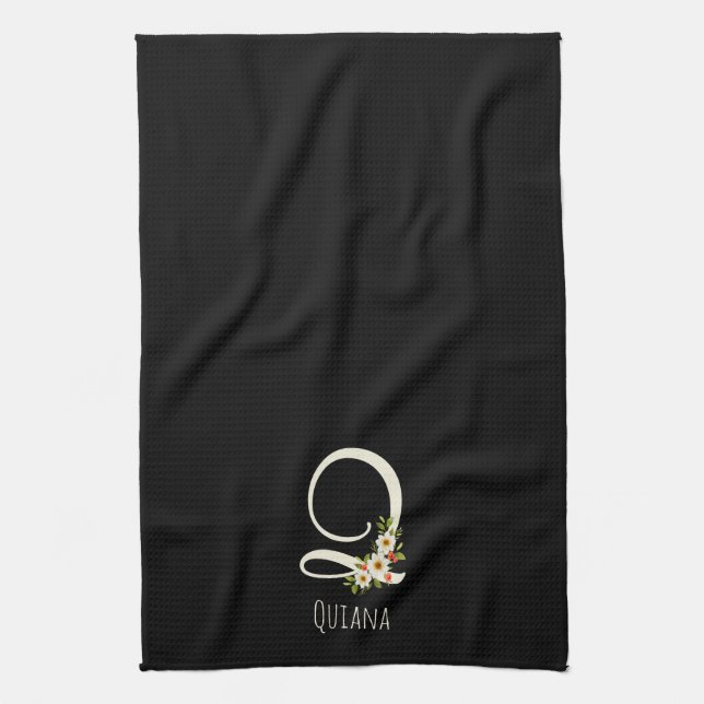 Schwarzes Küchentuch mit Monogramm als Geschenk zu (Vertikal)
