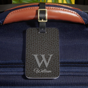 Schwarzes Kuhleder Textur Skript Mit Monogramm Nam Gepäckanhänger