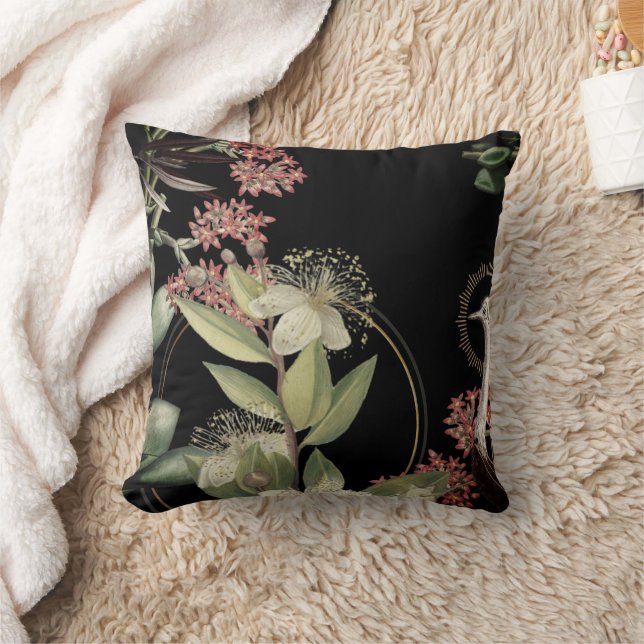 Schwarzes künstlerisches Blumendesign Kissen (Decke)