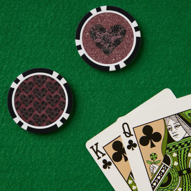 Schwarzes Kunststoff-Spitzen-Herz-Blumenmuster Pokerchips (Pokertisch (doppelt))