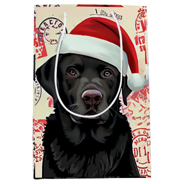 Schwarzes Lab-Christmas Mittlere Geschenktüte (Vorderseite)
