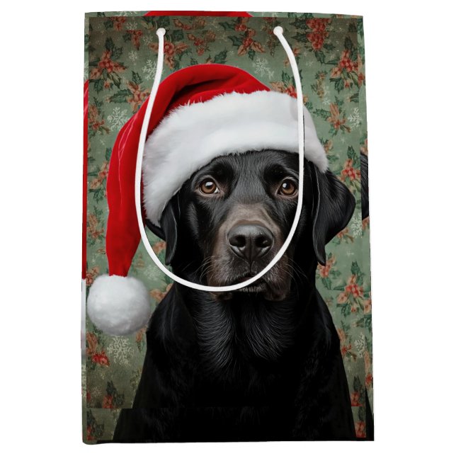 Schwarzes Lab-Christmas Mittlere Geschenktüte (Vorderseite)
