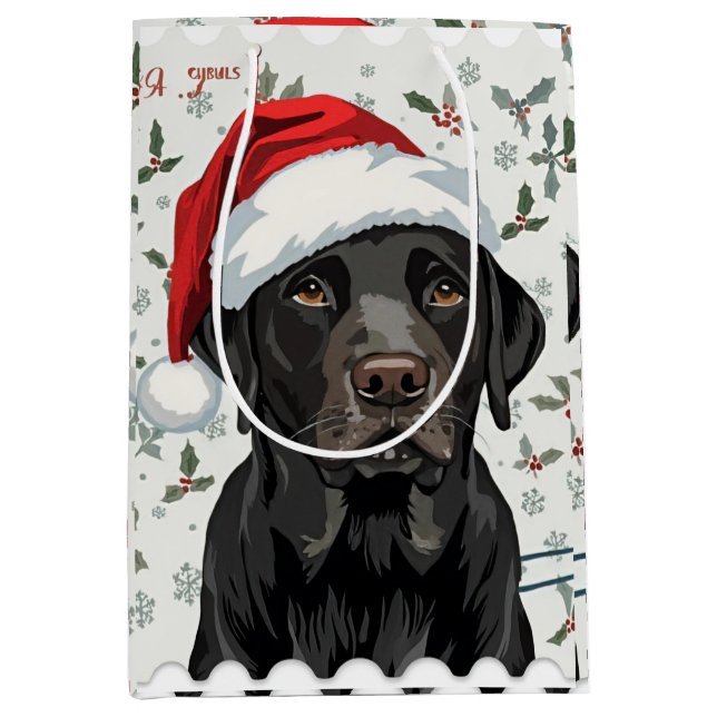 Schwarzes Lab-Christmas Mittlere Geschenktüte (Vorderseite)