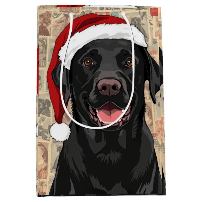 Schwarzes Lab-Christmas Mittlere Geschenktüte (Vorderseite)