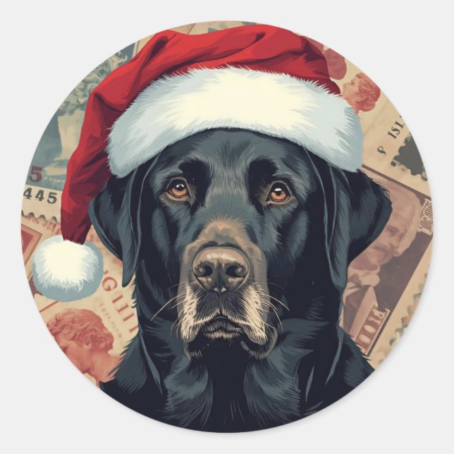 Schwarzes Lab Christmas Runder Aufkleber (Vorderseite)