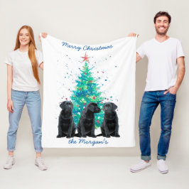 Schwarzes Labor Frohe Weihnachten Niedliche Welpe Fleecedecke