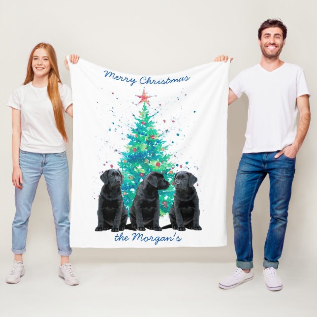 Schwarzes Labor Frohe Weihnachten Niedliche Welpe  Fleecedecke (Beispiel)