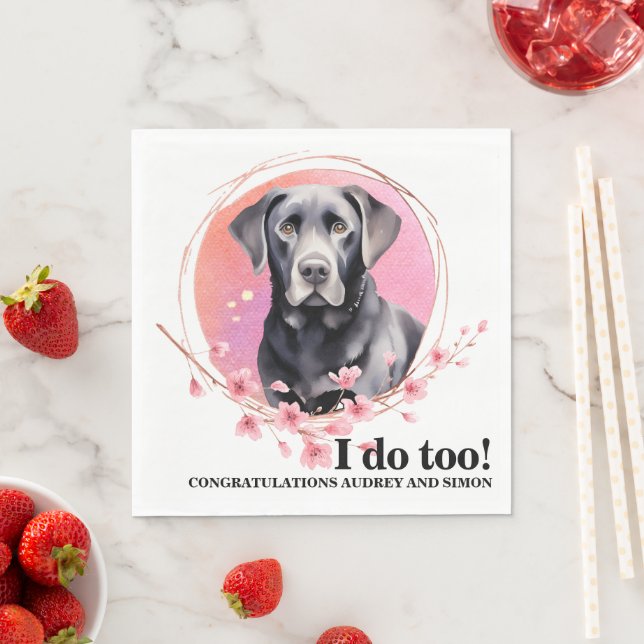 Schwarzes Labor Hochzeiten Napkins mit Foto von Hu Serviette (Beispiel)