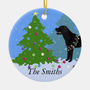Schwarzes Labor im Wald Dekorieren Weihnachtsbaum Keramik Ornament