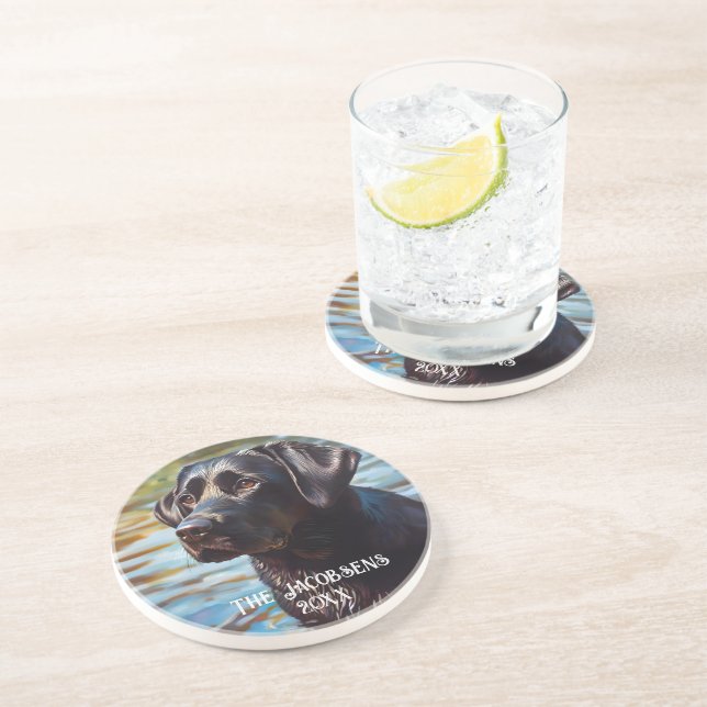 Schwarzes Labor in Wasser Getränkeuntersetzer (Seite)