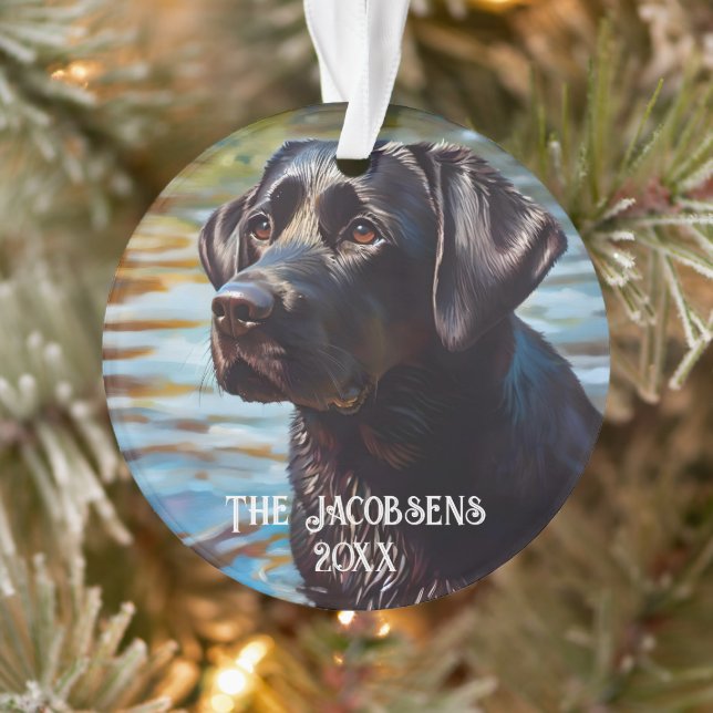 Schwarzes Labor in Wasser Ornament (Baum)