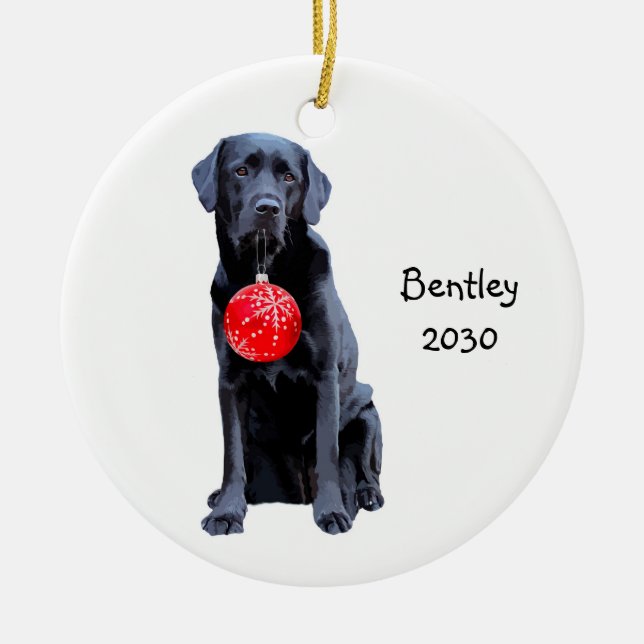 Schwarzes Labor Weihnachten Haustier Hund Labrador Keramik Ornament (Vorne)