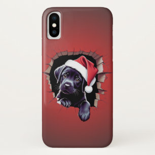Schwarzes Labor Welpe in festlicher Weihnachtsmann Case-Mate iPhone Hülle