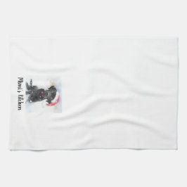 Schwarzes Labor Welpe mit Weihnachtsmannmütze, Ben Geschirrtuch