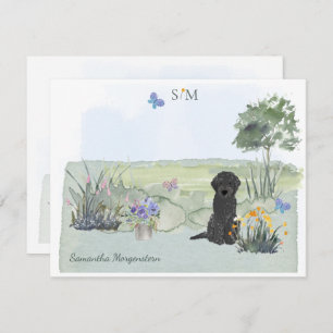 Schwarzes Labradoodle Hundeschmetterling Monogramm Mitteilungskarte